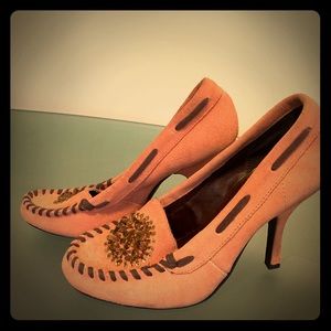 Mauve Suede Beaded Heels